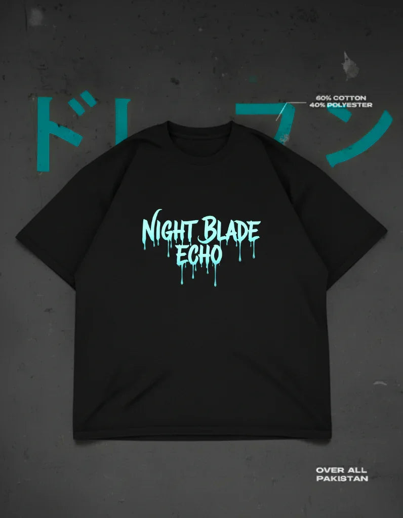 Night Blade Echo drop shoulder T-shirt in black - DRENFEN