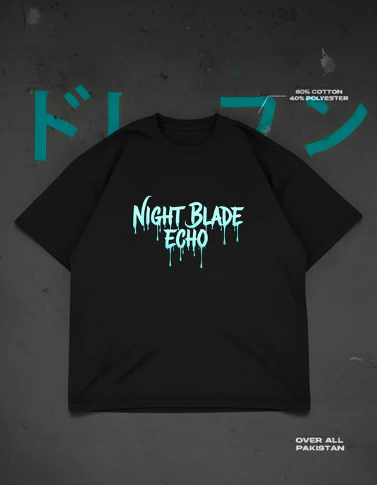 Night Blade Echo drop shoulder T-shirt in black - DRENFEN