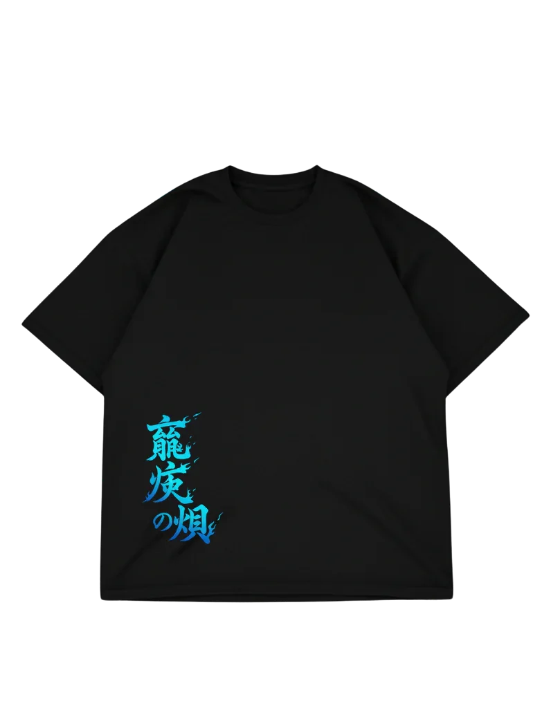 Azure Dragon's Flame drop shoulder T-shirt in black - DRENFEN