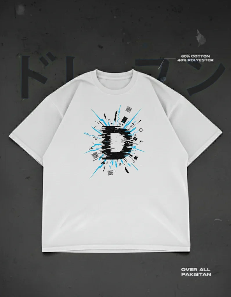 The system glitch drop shoulder T-shirt in white - DRENFEN