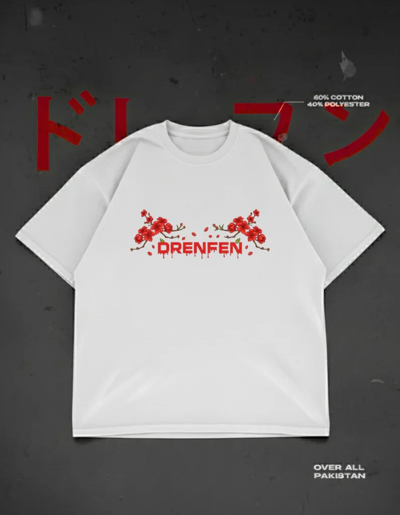 The Kanagawa Blade drop shoulder T-shirt in white - DRENFEN