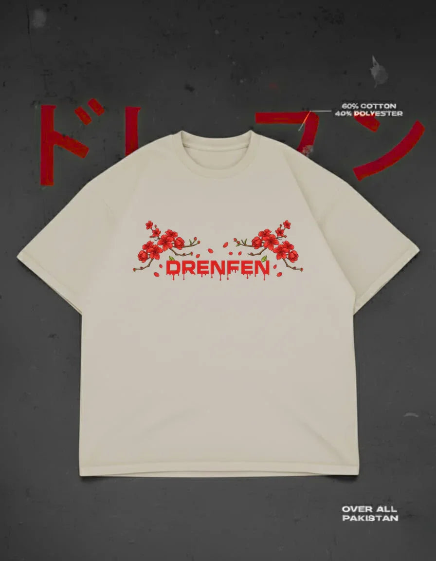 The kanagawa blade drop shoulder T-shirt in cream / light beige - DRENFEN