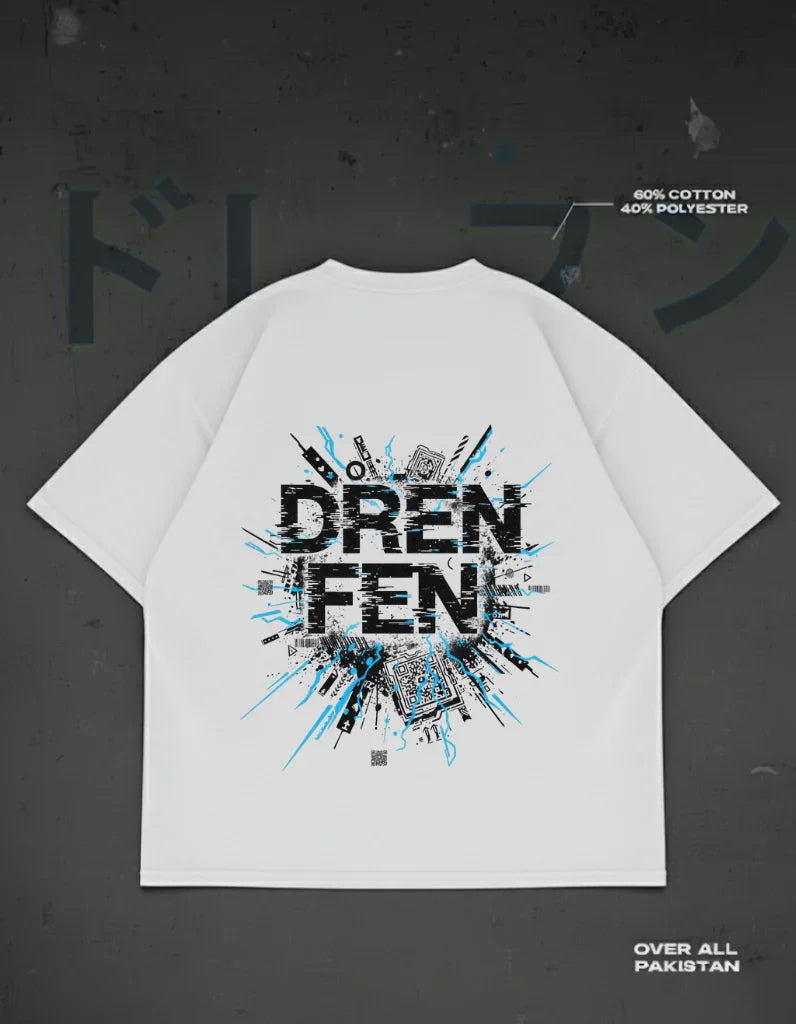 The system glitch drop shoulder T-shirt in white - DRENFEN