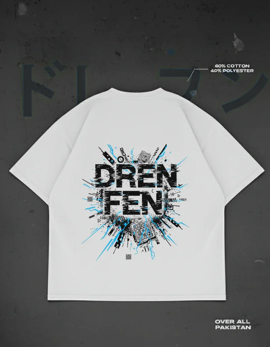 The system glitch drop shoulder T-shirt in white - DRENFEN