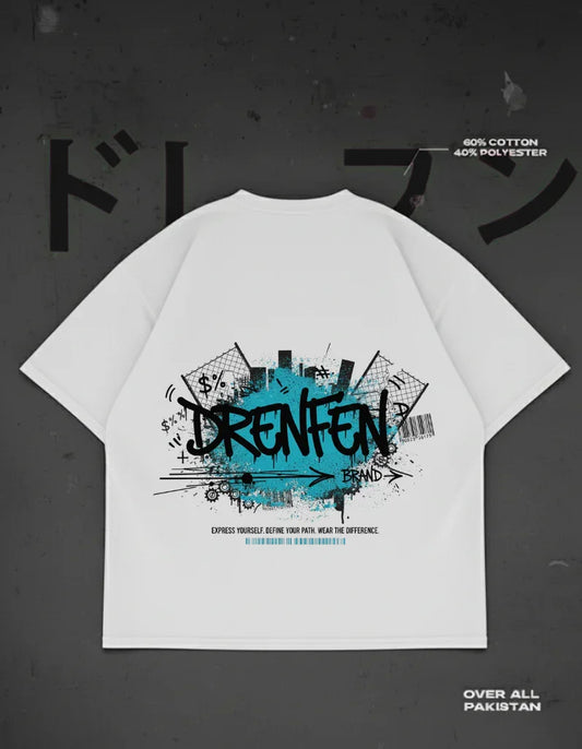Define Your Path drop shoulder T-shirt in white - DRENFEN