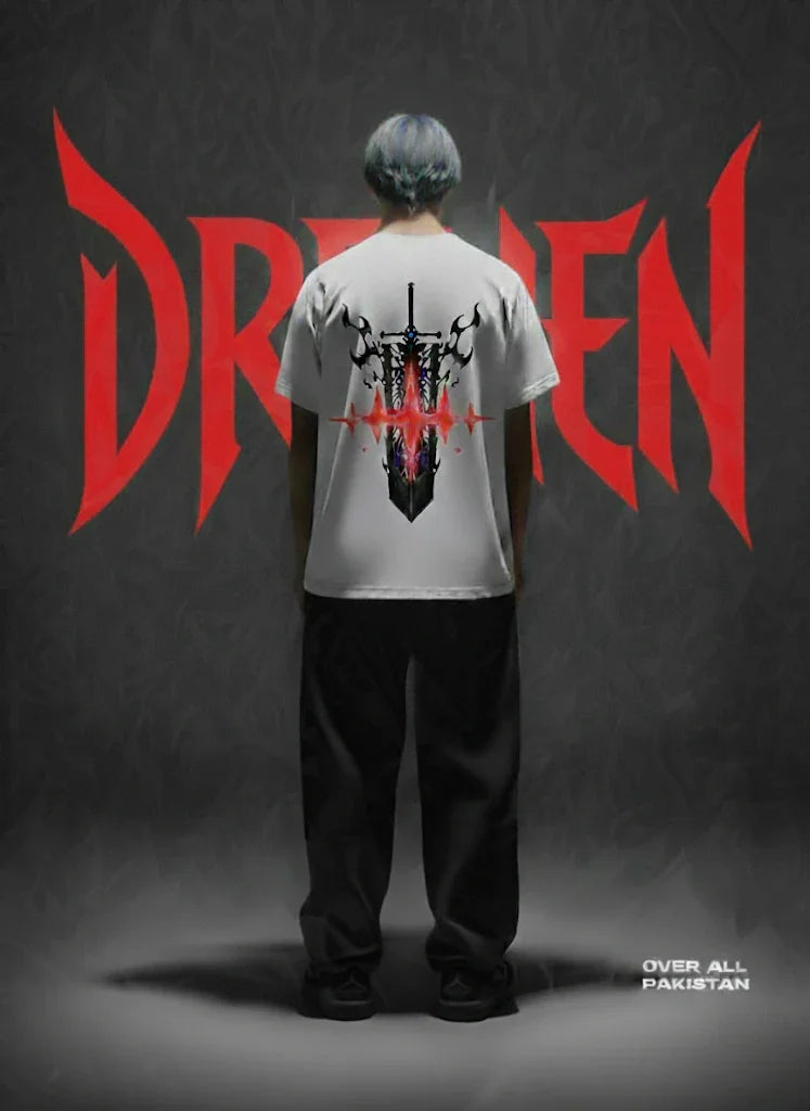 The Nebula Blade Drop Shoulder T-Shirt | White - DRENFEN