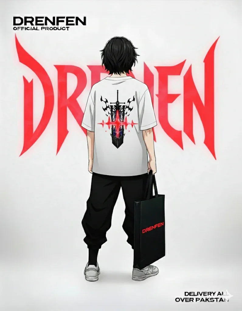The Nebula Blade Drop Shoulder T-Shirt | White - DRENFEN 