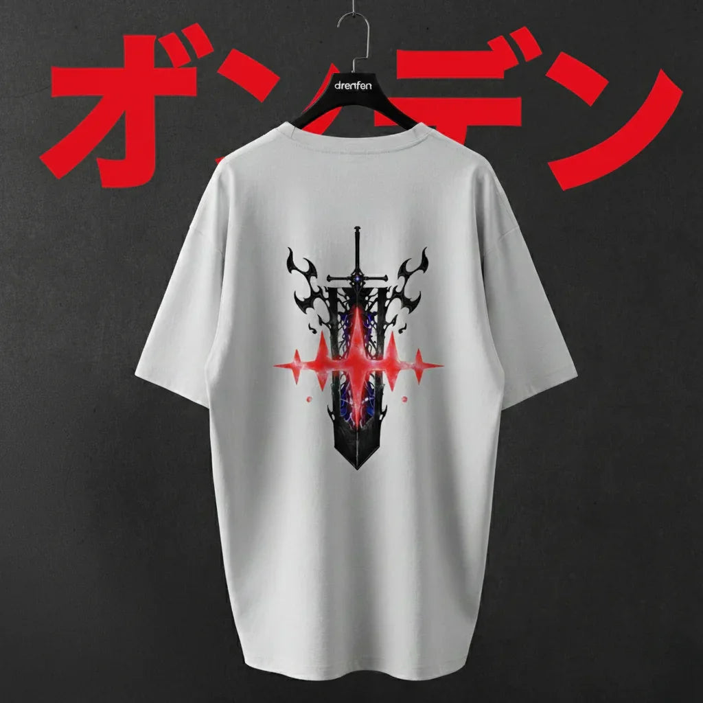 The Nebula Blade Drop Shoulder T-Shirt | White - DRENFEN 